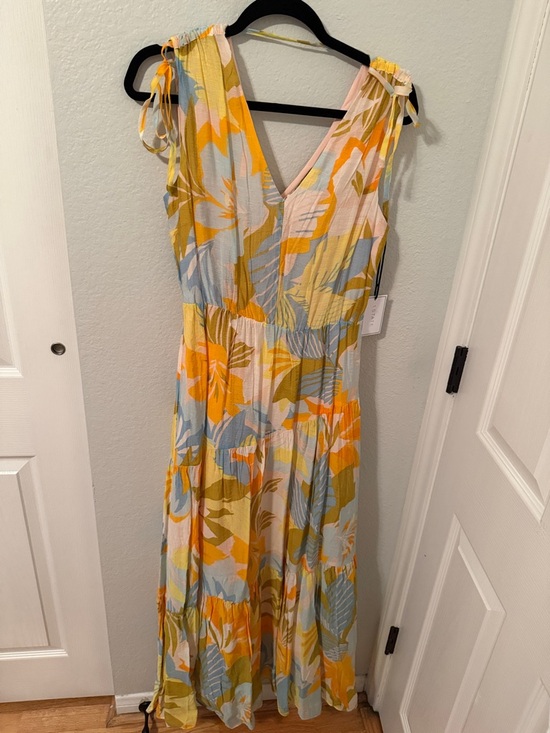 1. State Dresses & Skirts - 1. State Yellow, Blue & Olive Floral Tie-Shoulder Maxi Dress